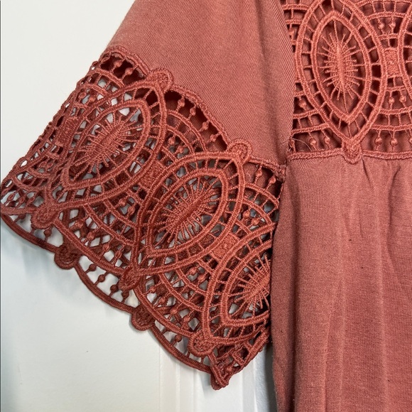 LOFT Short Sleeve Lace Detail Top - Terracotta - Picture 3 of 5